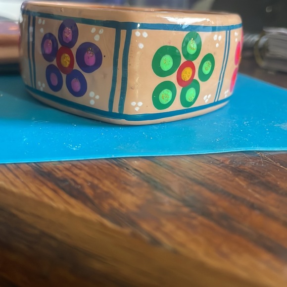 Mexican Folk Art Red Clay Pottery Heart Pelican Flowers Trinket Box Hand Painted - Picture 6 of 8